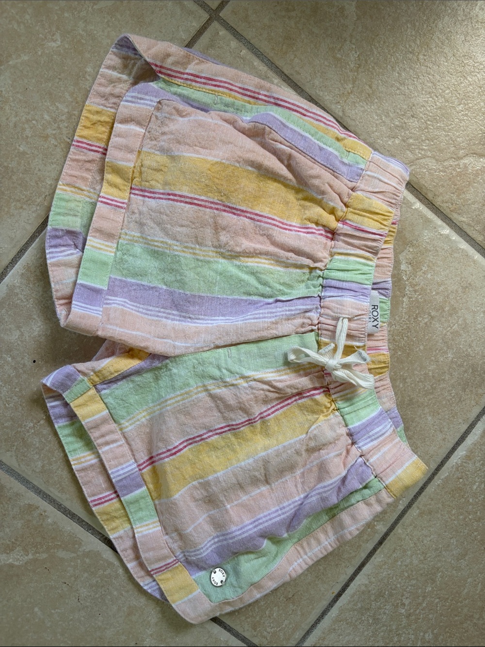 Roxy Pastel Striped Drawstring Kids Shorts